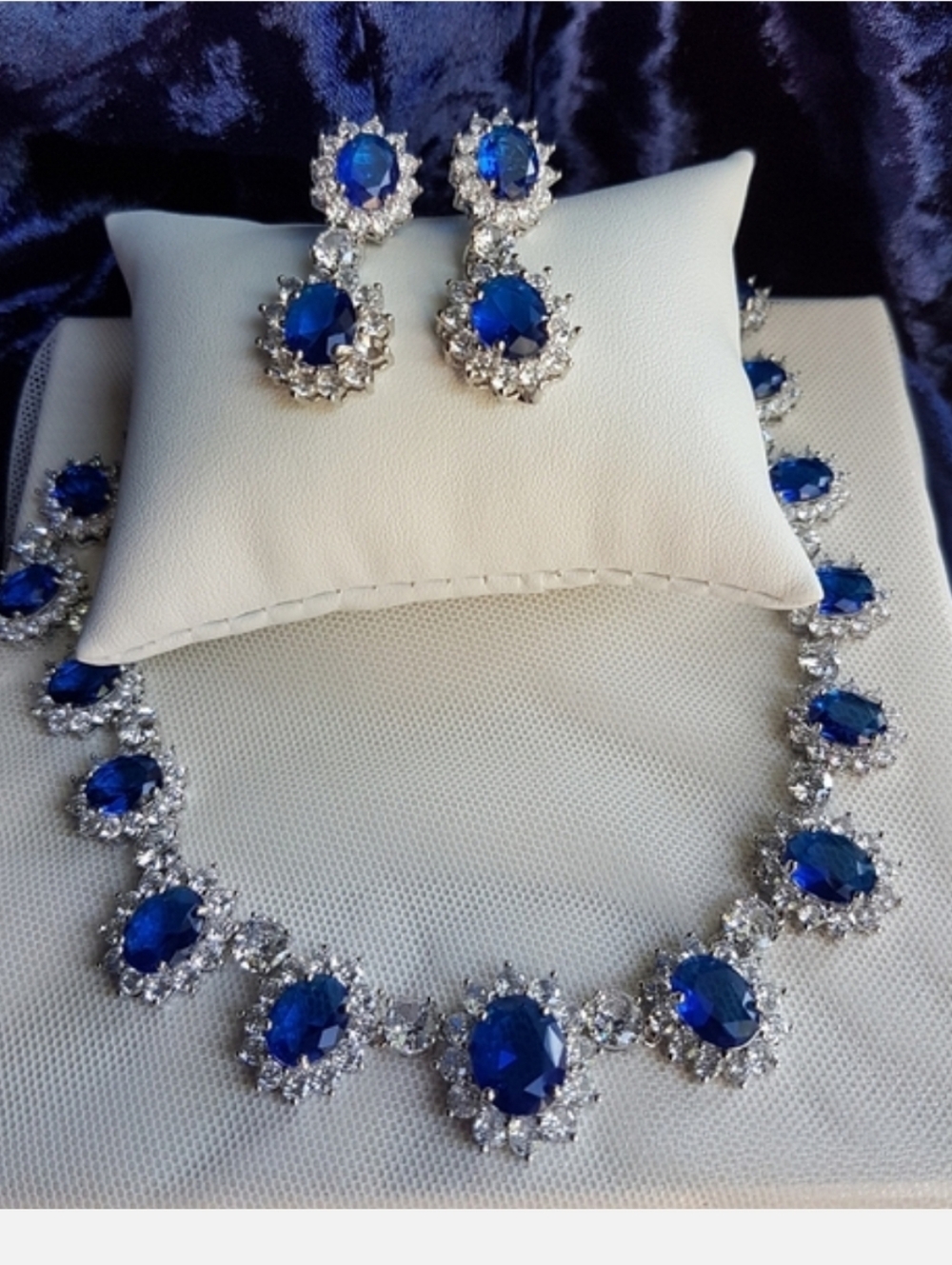 Swarovski Elements Platinum Plated Sapphire Blue Diana Drop Earrings NEW - Picture 7 of 17